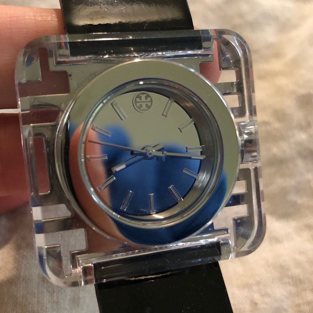 Tory Burch acrylic watch with patent leather band